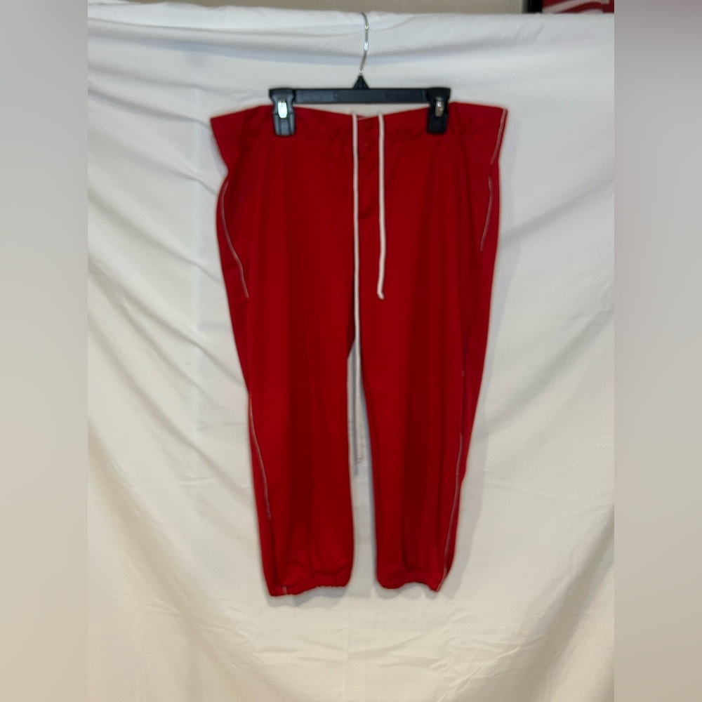 Women’s Teamwork Softball Pants-Red with silver piping-Drawstring-size Large